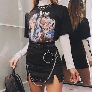 Black mini skirt with chains